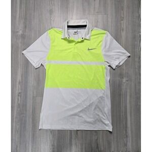 Nike Golf Dri-FIT Polo Shirt M Modern Fit Neon Yellow White Color Block‎ Golf